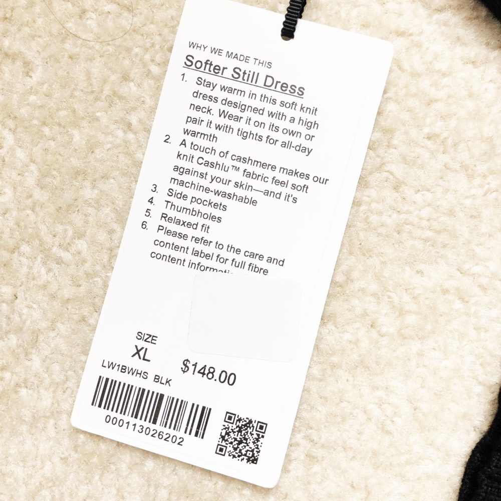 NEW Lululemon Softer Still Knit Sweater Dress Black Cashmere Blend XL Pocket - Picture 15 of 15